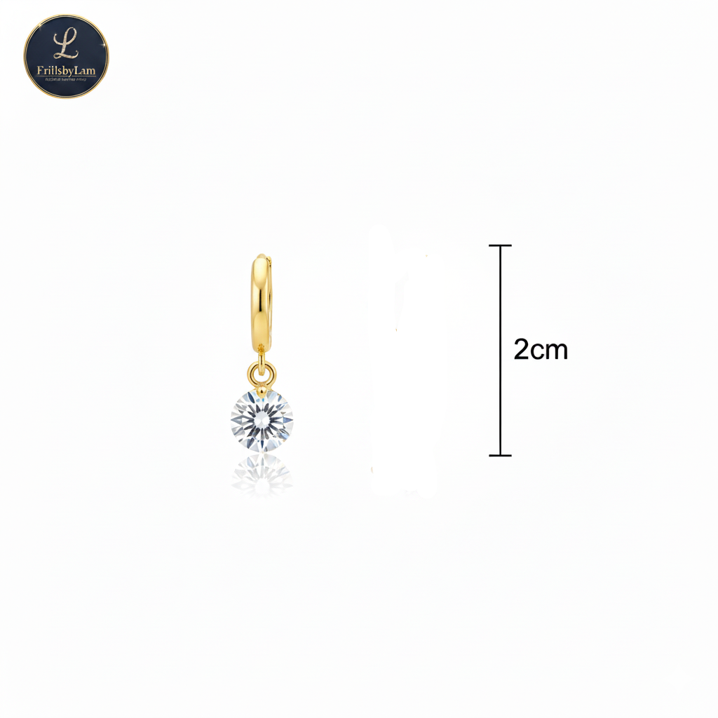 The "Dewdrop" Minimalist Earrings. Dainty Gold-Tone Drop Earrings with 2cm Floating Clear Stone