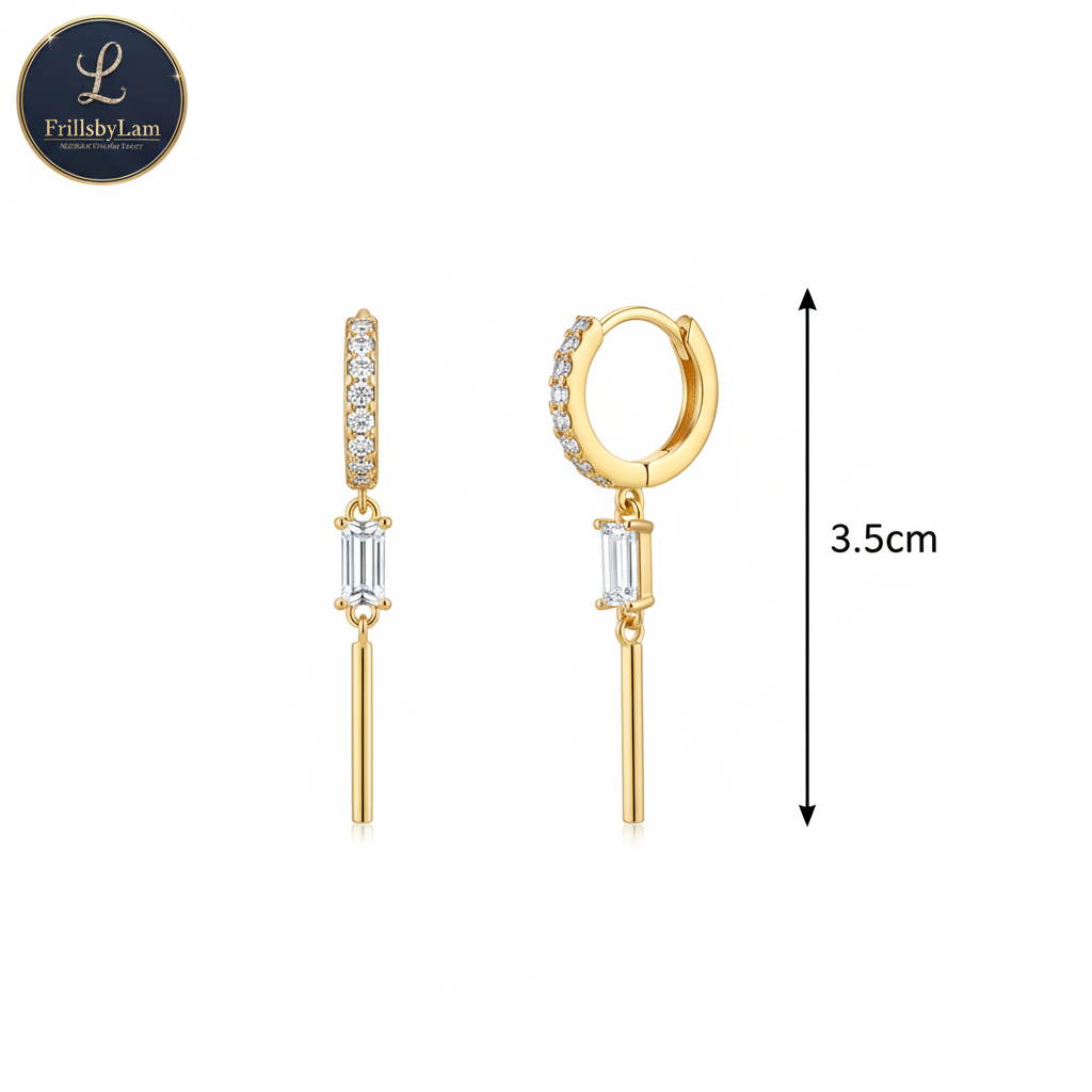 The "Moonbeam" Elongated Drop Earrings. Sleek Gold-Tone Dangle Earrings - 3.5cm Drop