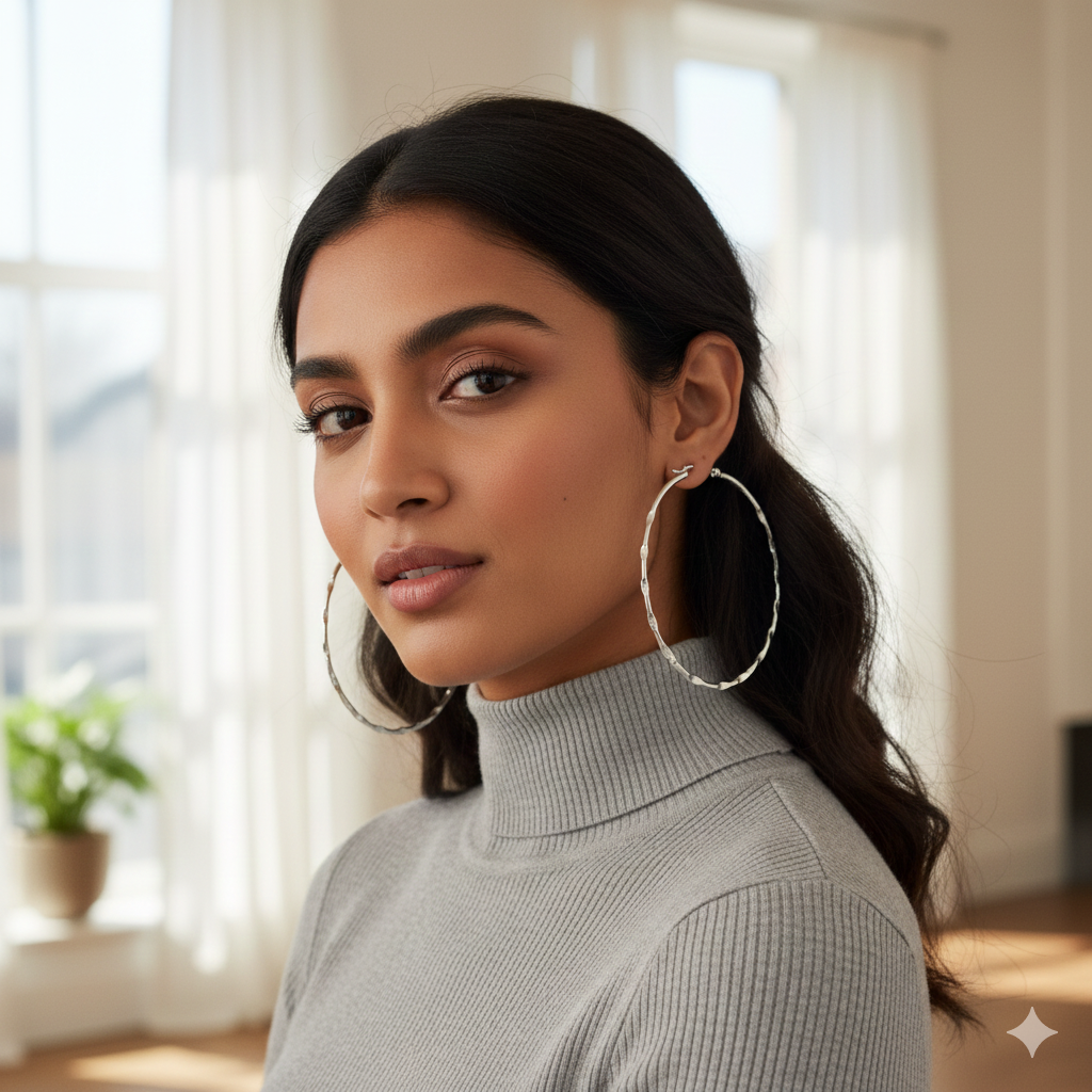 The Organic Twist Hoops: 2.5-Inch Sterling Silver Textured Earrings