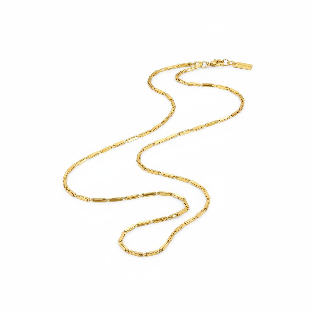 The Liquid Bar Chain: 23-Inch Gold-Plated Sterling Silver Rectangular Link Necklace