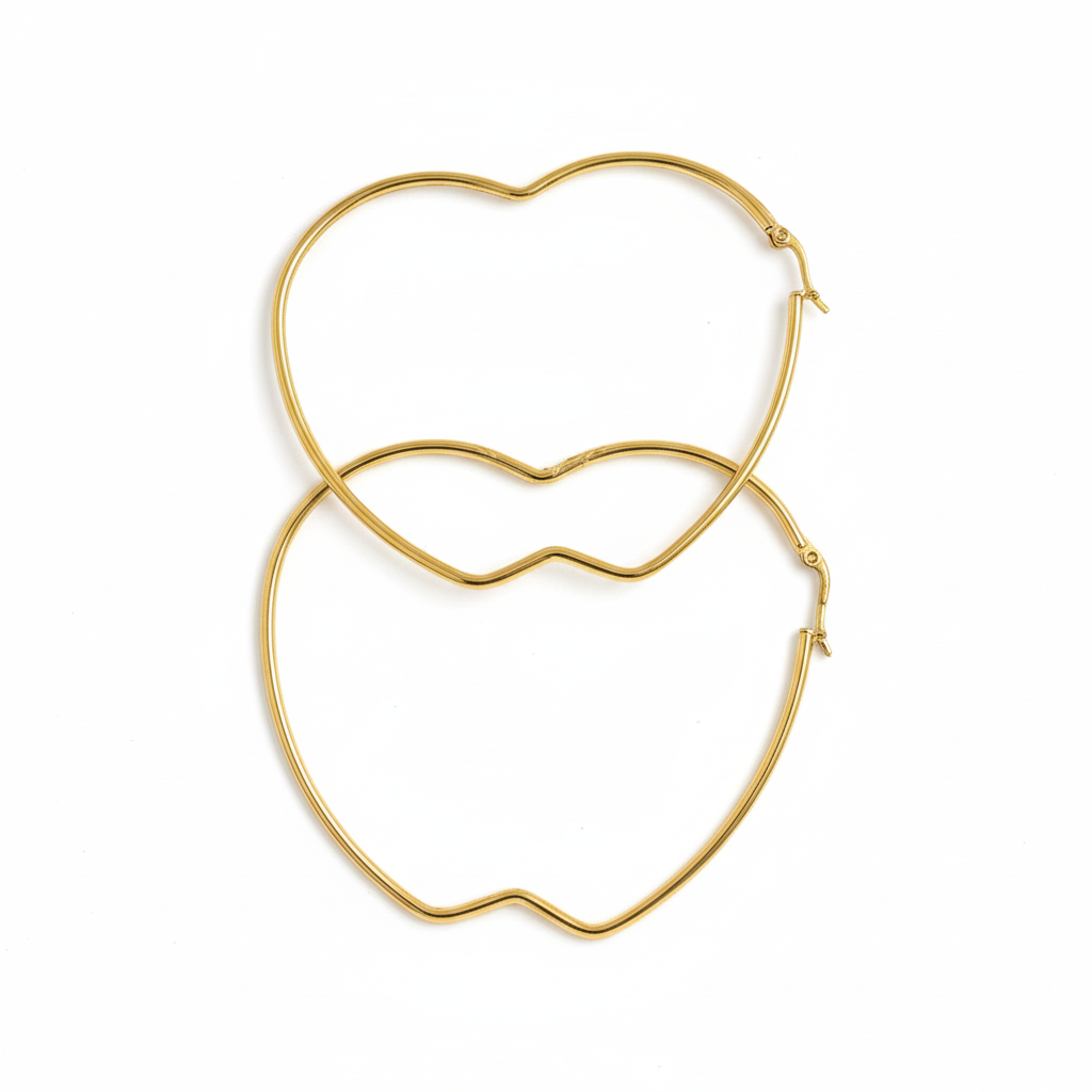 Sweetheart Hoops: Sterling Silver Gold-Tone Heart-Shaped Latch Earrings