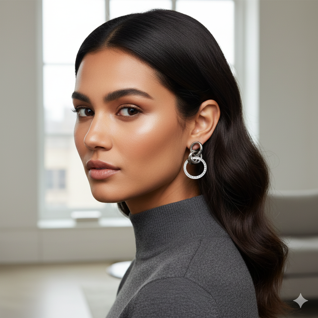 The Interlink Hoops: Sterling Silver Pave & Smooth Intertwined Earrings