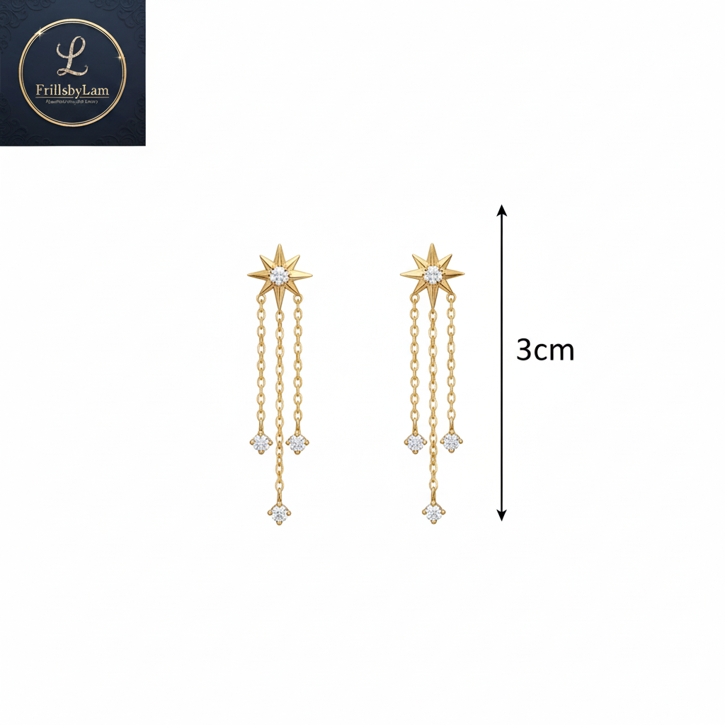 The "North Star" Celestial Drop Earrings. Elegant Gold Star Dangle Earrings