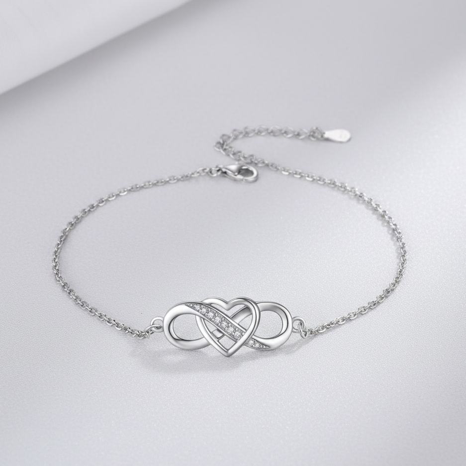The Sterling Silver infinity heart Anklet | Premium 925 Adjustable Chain Subtitle: Charm Tassel Anklet (22cm–28cm)