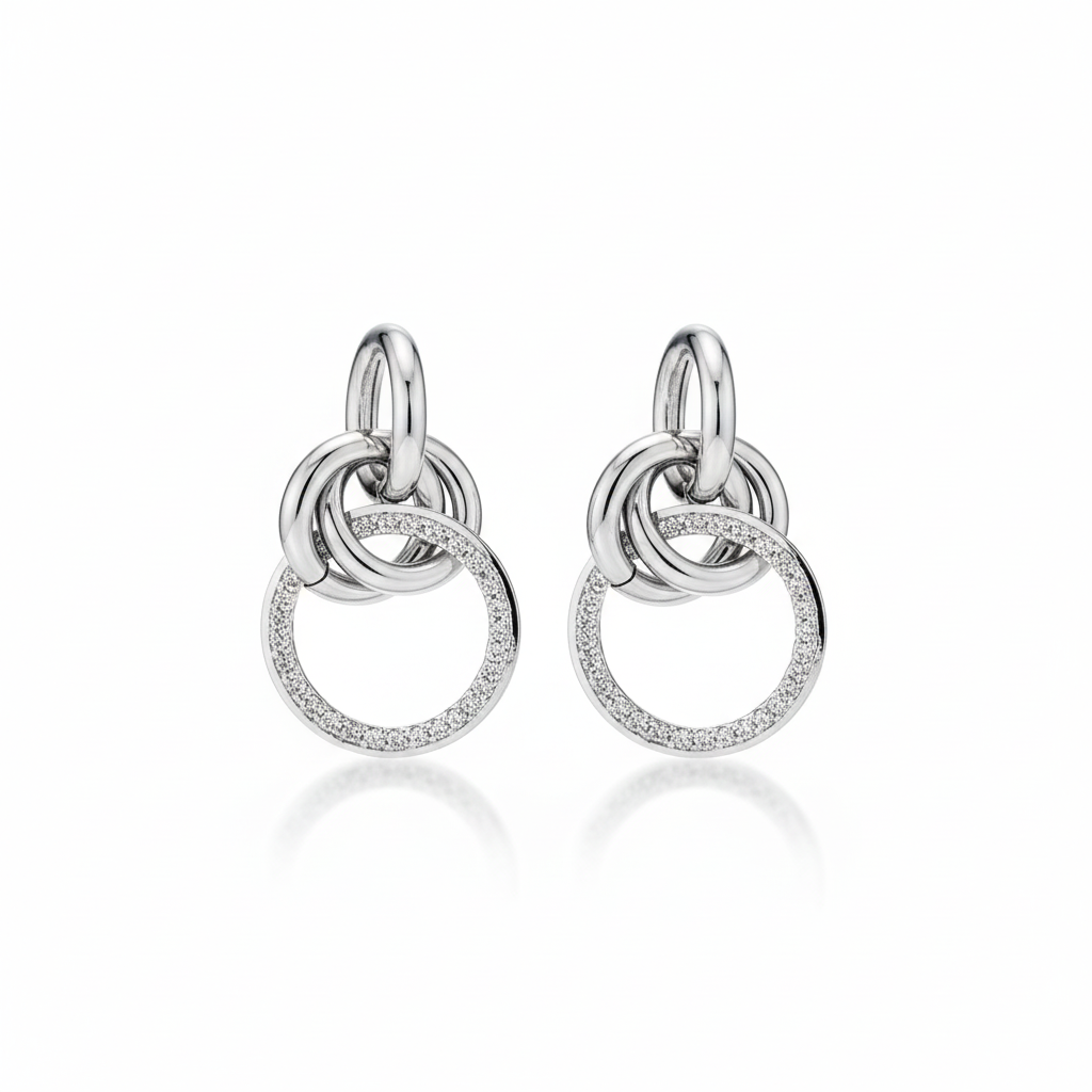 The Interlink Hoops: Sterling Silver Pave & Smooth Intertwined Earrings