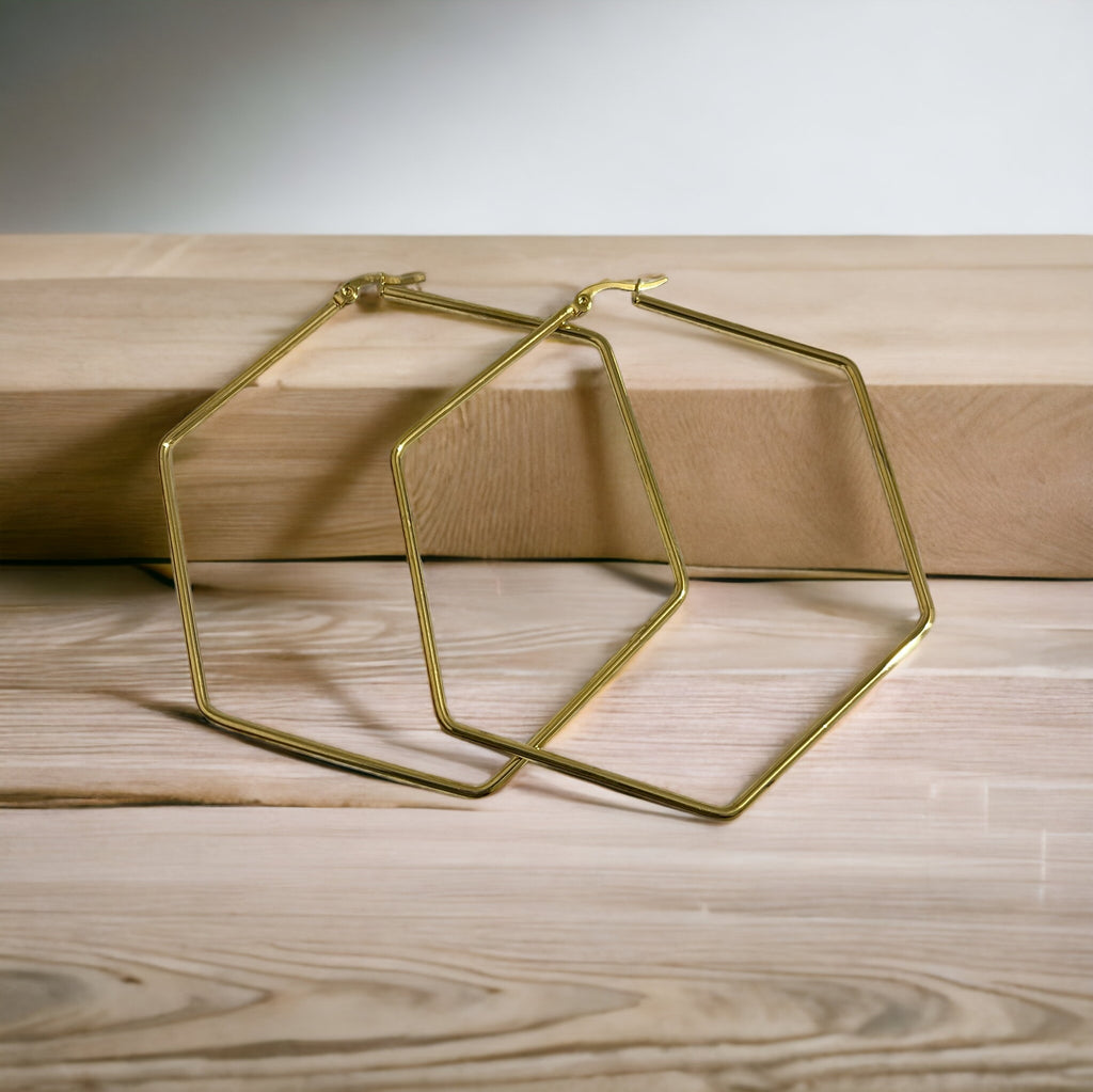 The Geo-Statement Hoops: 3-Inch Gold-Plated Sterling Silver Hexagon Earring