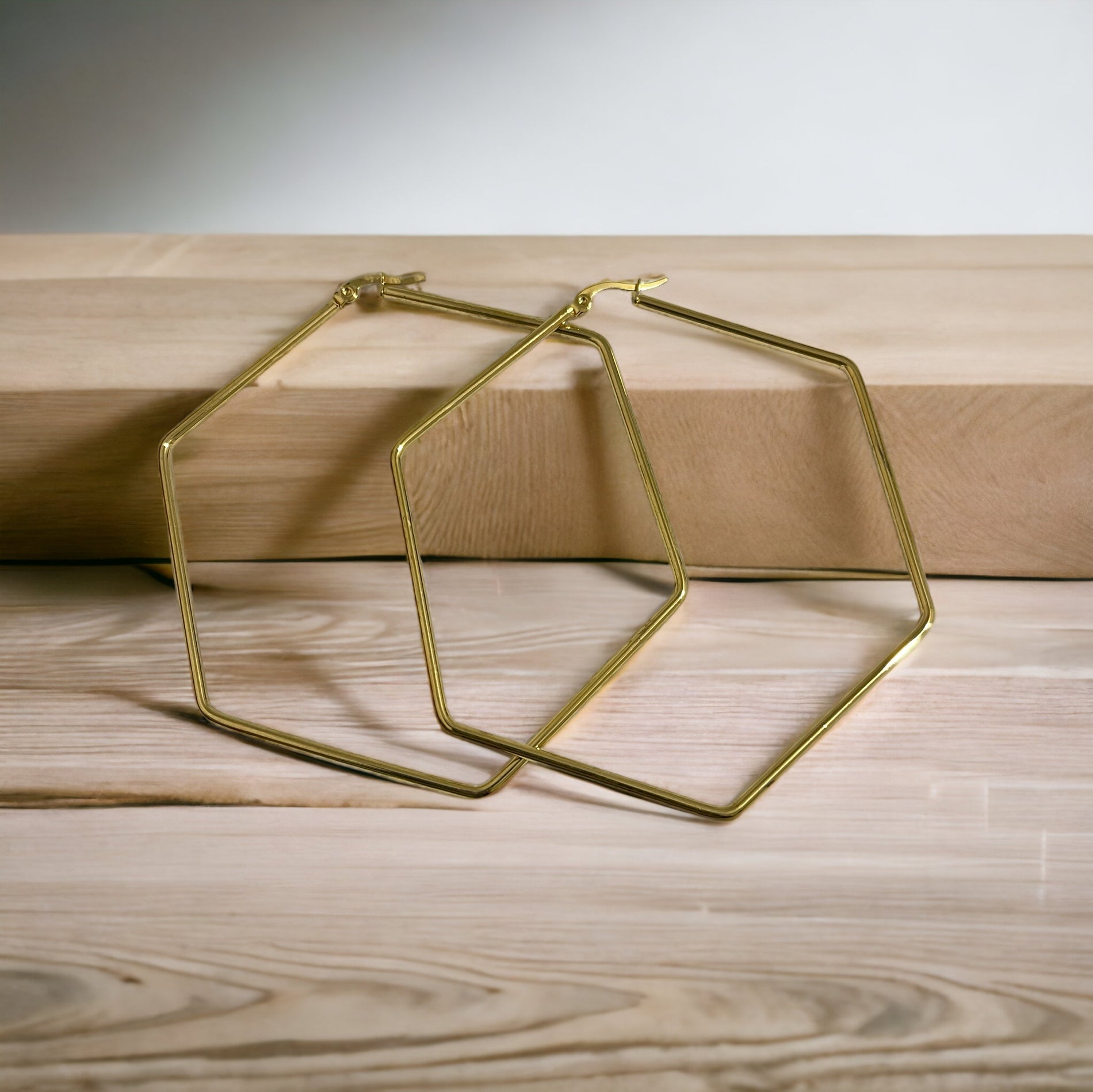 The Geo-Statement Hoops: 3-Inch Gold-Plated Sterling Silver Hexagon Earring