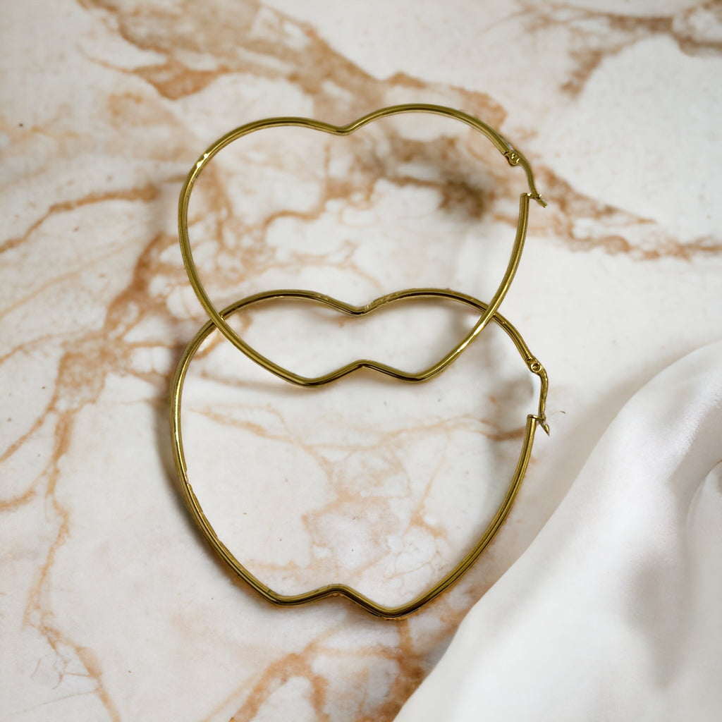 Sweetheart Hoops: Sterling Silver Gold-Tone Heart-Shaped Latch Earrings