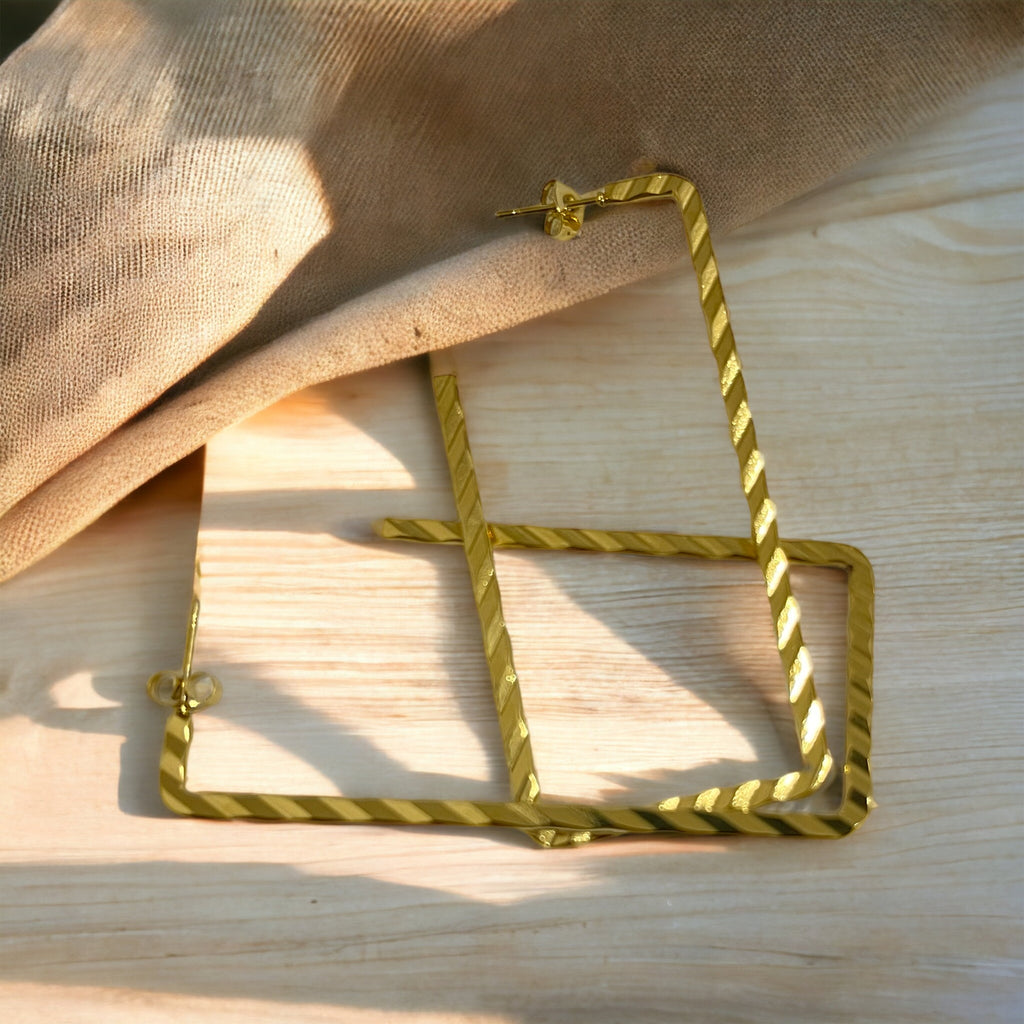 The Architecture Hoops: Sterling Silver Textured Rectangular Earrings