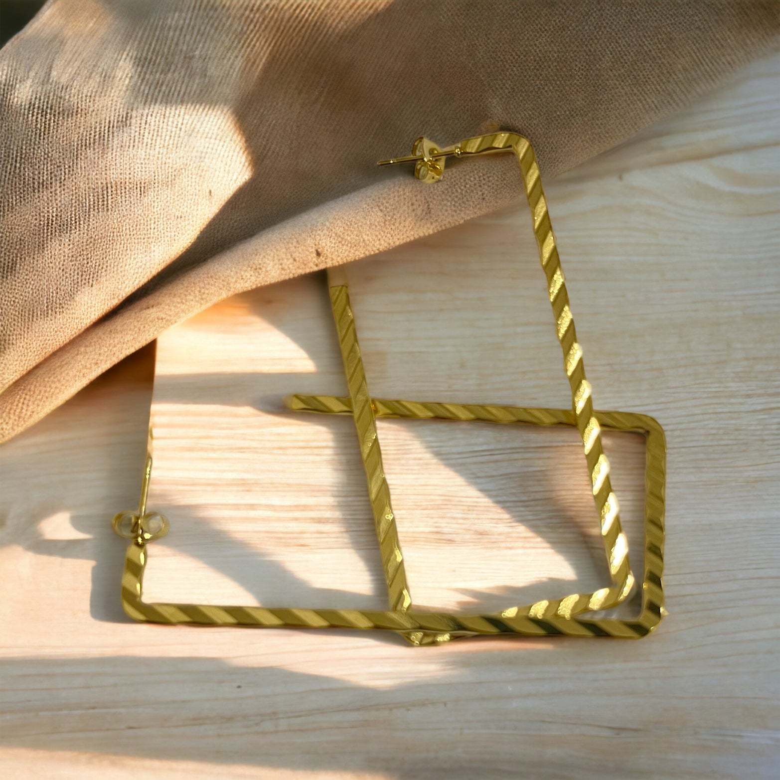 The Architecture Hoops: Sterling Silver Textured Rectangular Earrings